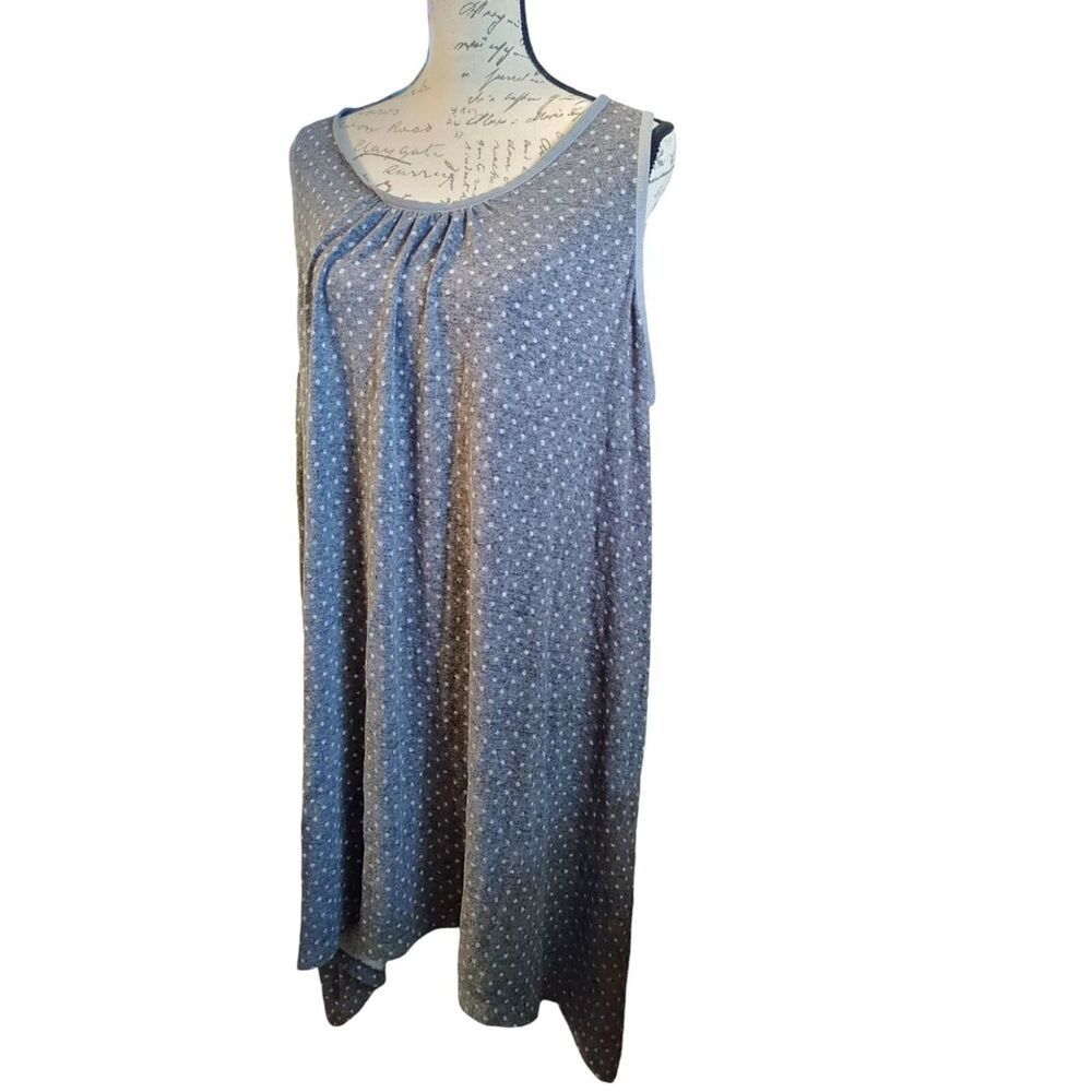 Cacique Night Gown Nighty Tie Closure Gray 26 / 28 Cozy Polka Dot Sleeveless